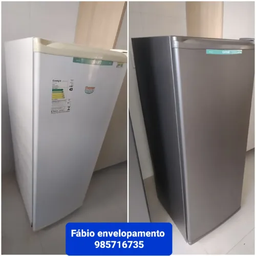 Serviço de envelopamento para geladeira.