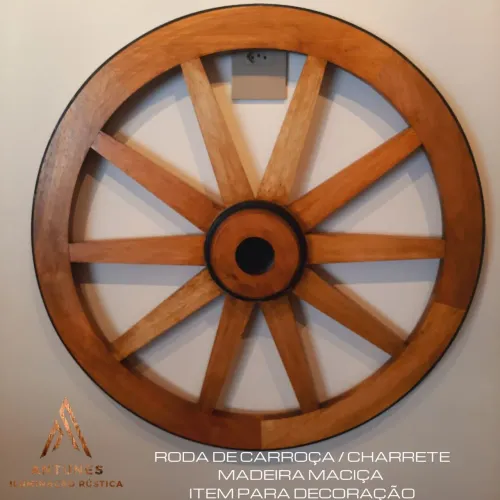Roda de Carroça, Madeira Maciça Decorativa