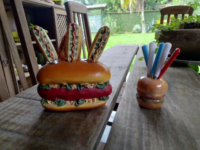 Porta Talheres Criativo Hot Dog e Hambúrguer