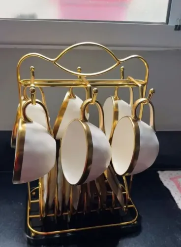 Suporte para xícaras dourado 32cm extra grande 