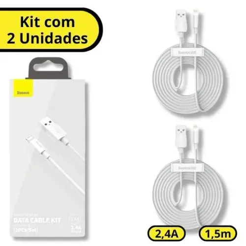 Kit com 2 Cabos USB para iPhone 2,4A 1,5m Baseus
