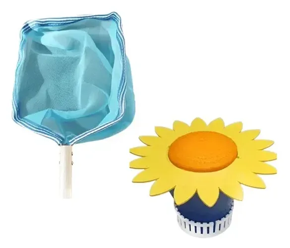 Kit Para Piscina Clorador + Peneira Limpeza Azul