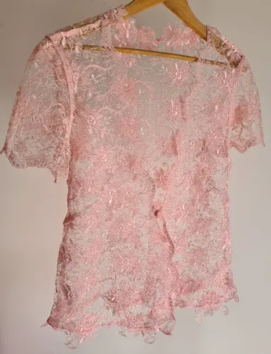 Blaser casaco - capa de renda - Rosa