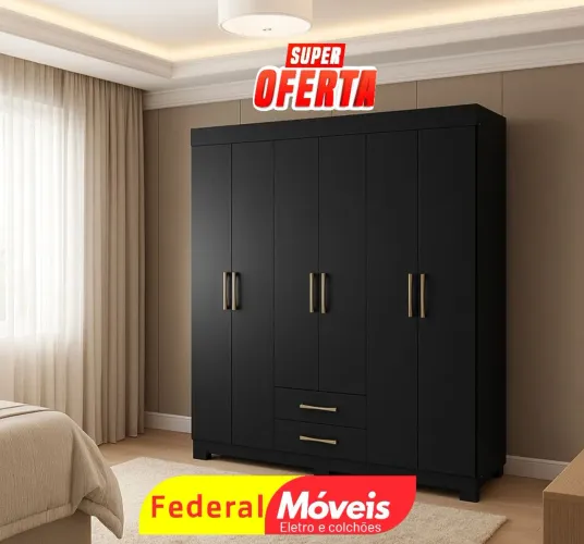 Guarda Roupa 6 Portas e 2 Gavetas Novo - Combina com Qualquer Decoração