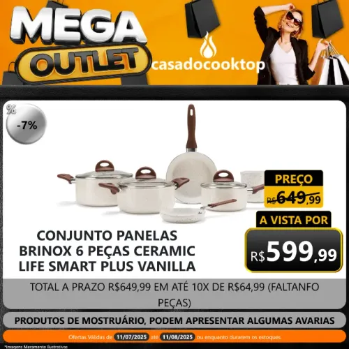 CONJUNTO PANELAS BRINOX 6 PEÇAS CERAMIC LIFE SMART PLUS VANILLA 4791/102