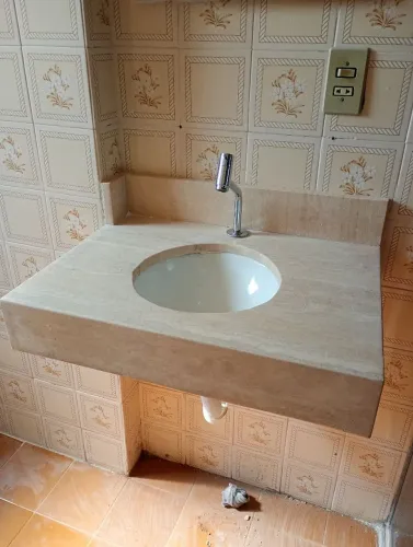 Lavatório de mármore Cuba de louça 75 x 45 cm saia de 10 e frontal 10