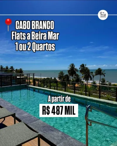 Flat a Beira Mar do Cabo Branco com 1 ou 2 Quartos - Novo e Pronto