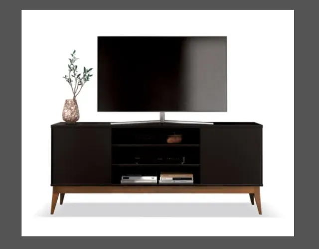 Rack para TV de ATÉ 65 Polegadas 2 Portas 2 Prateleiras Pés Madeira Maciça (PEGUE E LEVE)!