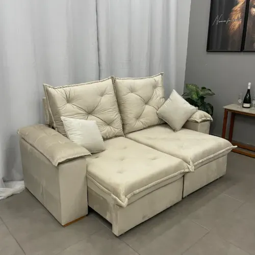 Sofá Lúcia 4 Lugares Retrátil e Reclinável 230cm Tecido Veludo- Produto Novo 