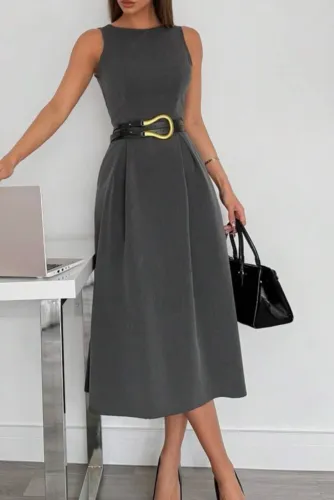 Vestido Midi Alfaiataria Cinza - completamente Novo - Tamanho P/36 - Social Elegante