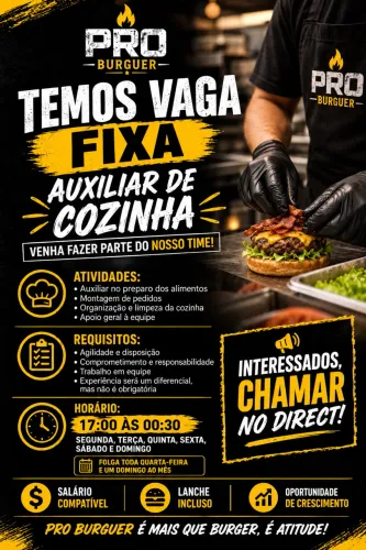 Vaga fixa para auxiliar de cozinha