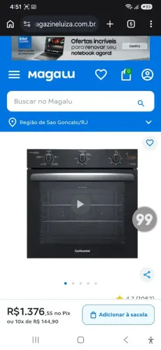 Forno de embutir eletrico 80l continental seminovo