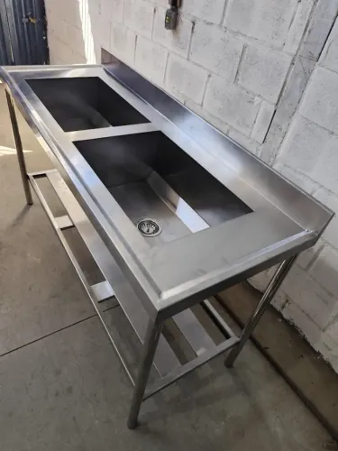 Pia Dupla Inox 2,20m 2 Cubas 60x40 Restaurante Industrial
