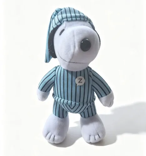 pelúcia do Snoopy vestindo um pijama de listras azuis e pretas 2005 novo 