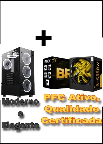 Gabinete para pc gamer com 4 fans led mais fonte de alimentação BRX Gamer 550w PFC Ativo