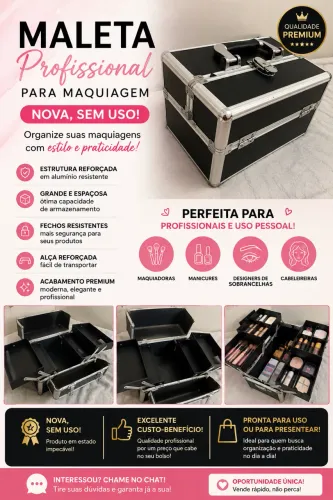 Maleta profissional de maquiagem nova, sem uso. Ótimo estado!