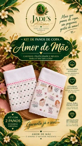 Kit Panos de Prato Copa Amor de Mãe 100% Algodão - Novo / Artesanal