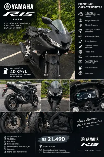 Yamaha R15 2024 - 10.000 km - Econômica e muito conservada