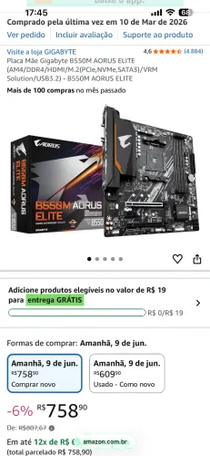 Placa Mãe Gigabyte B550M AORUS ELITE (AM4/DDR4/HDMI/M.2(PCIe,NVMe,SATA3)/VRM Solution/USB3