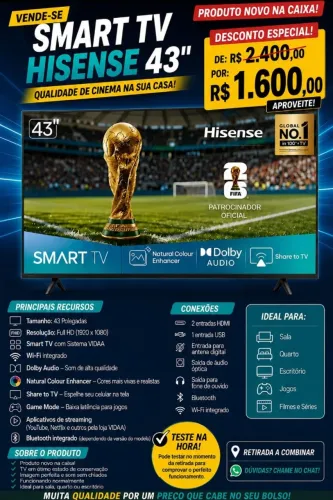 TV FULL HD 4K HISENSE 43 POLEGADAS NOVINHA PROMOÇÃO COPA DO MUNDO
