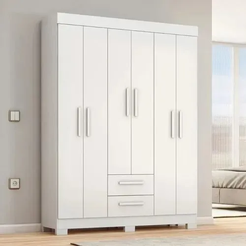 Guarda Roupa 6 Portas NT6015 com 2 Gavetas com Pés Notável - Branco/Rosa/Branco/Flex