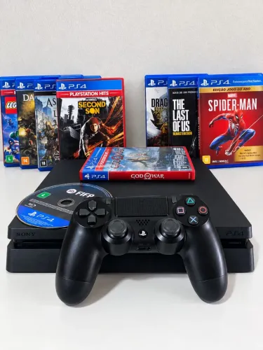 PS4 Slim 1T / Controle Original + 8 Jogos