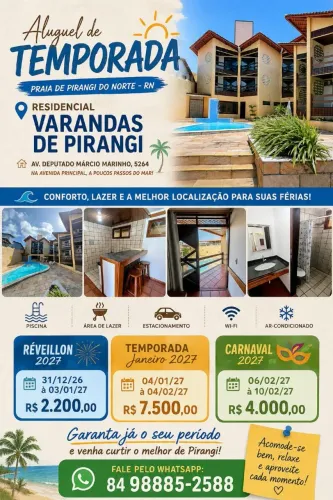 ALUGUEL DE TEMPORADA - PRAIA DE PIRANGI DO NORTE/RN