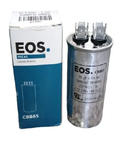 CAPACITOR DA MARCA EOS DE 20MFD POR 380 VAC MODELO D-1980