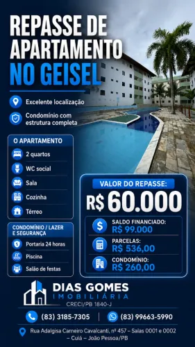 Repasse Apartamento Terreo no GEisel - Parcela Baixa
