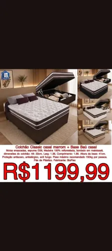 Colchão Casal Classic + Base Baú