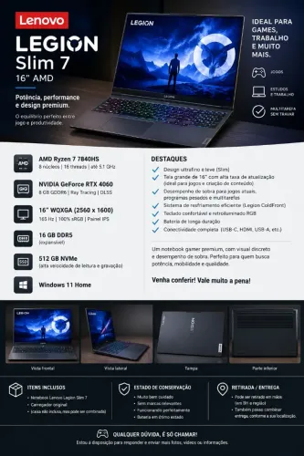 Lenovo Legion Slim 7 16? Ryzen 7 + RTX 4060 | 16GB DDR5 | 165Hz