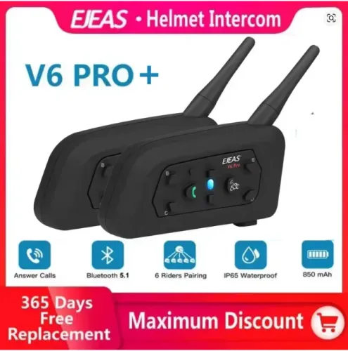 Ejeas v6 pro + motocicleta capacete bluetooth 