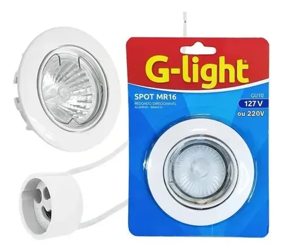 Spots de Embutir G-light Redondo MR16 50W Branco Quente 2700K Alumínio