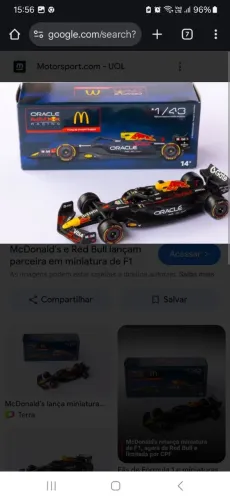 Carrinho da fórmula 1 mc donalds e redbull