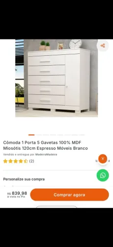 Cômoda 1 porta e 5 gavetas
