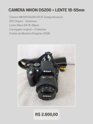 Câmera semi profissional NIKON D5200