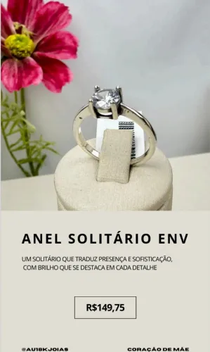 Anel Solitário ENV em Prata 925