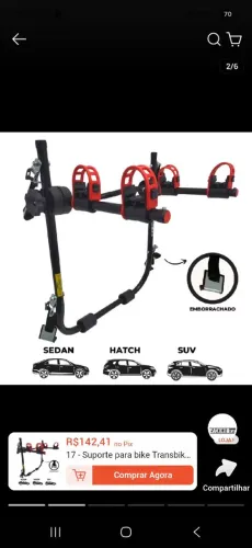 Suporte para bike Transbike 2 bicicletas POP Preto tira Vermelha Sedan Hatch MTB Speed
