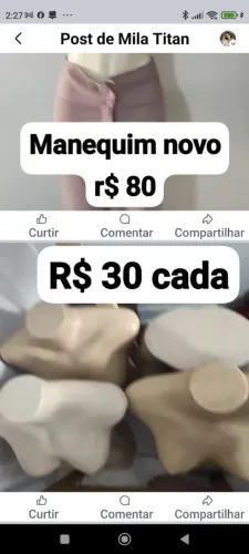 Manequins em fibra seminovos. Preço para levar agora.