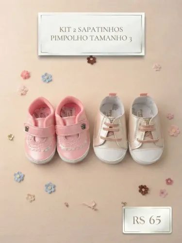kit 2 sapatinhos menina bebê pimpolho tamanho 3