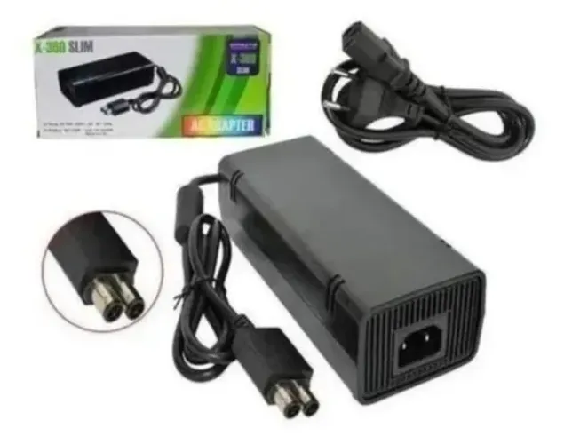 Fonte Para Xbox 360 Slim 2 Pinos Bivolt Cabo De Energia Bivolt