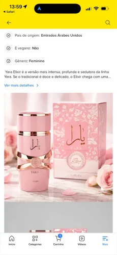 Perfume YARA LATTAFA ELIXIR 100% ORIGINAL