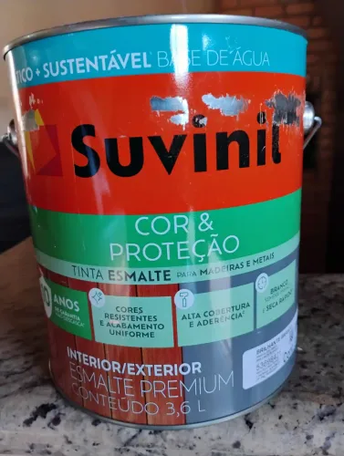R$ 100,00 ESMALTE SINTÉTICO BASE ÁGUA SUVINIL 3,6 LITROS BRANCO BRILHANTE.