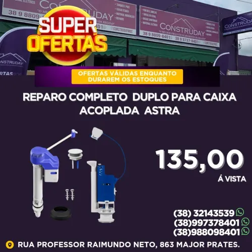 Reparo Completo para Caixa Acoplada Dois acionamentos Astra.