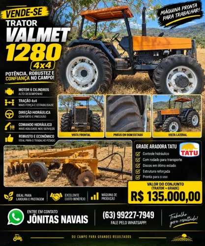 Trator Valmet 1280 4x4 + Grade Aradora Tatu