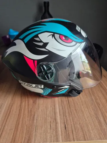 Capacete Spark Jet Dragon Preto Fosco Azul Claro Viseira 2mm Tamanho 60