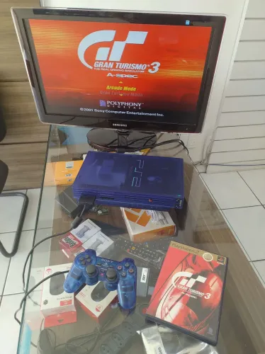 PlayStation 2 FAT Ocean Blue em excelente estado