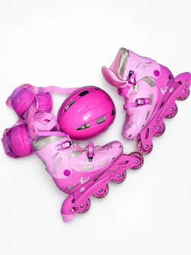 Patins InLine Fênix Rosa Ajustável Tam 38-41 + Kit de Proteção Completo