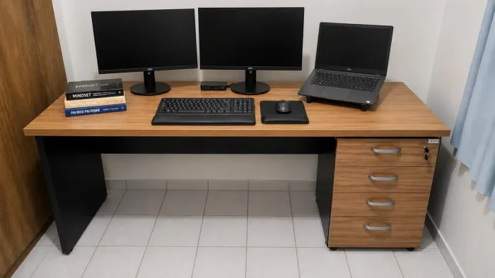 Mesa de Escritório Pedestal Retangular em Office 3 Gavetas semi novo