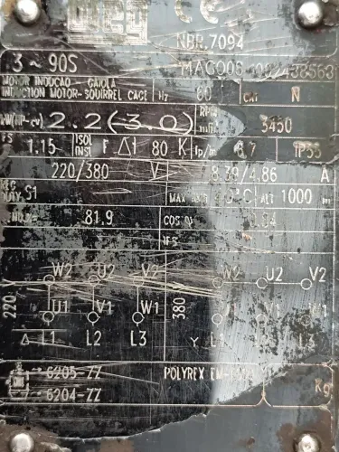 Motor trifásico 220/380 3CV 3450 Rpm Weg